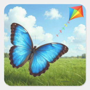 Gewone Morpho Vlinder Laat Vlieger Vliegen Vierkante Sticker