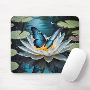 Gewone Morpho Vlinder Op Een Waterlelie Muismat
