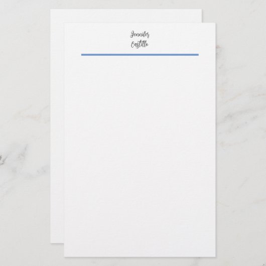 Gewoon blauw zwart wit minimalistische kalligrafie briefpapier (Voorkant / Achterkant)