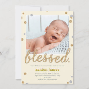 Gewoon 'Blessed Photo Birth Announcement Cream' Bedankkaart
