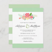 Gewoon bloemen & strepen bruiloft uitnodiging / mu (Voorkant / Achterkant)