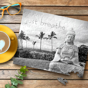 Gewoon Breathe Hawaii Buddha Black en White Photo Legpuzzel
