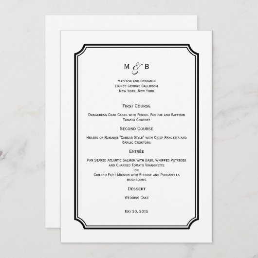 Gewoon Chic Wedding Menu Kaart (Voorkant / Achterkant)