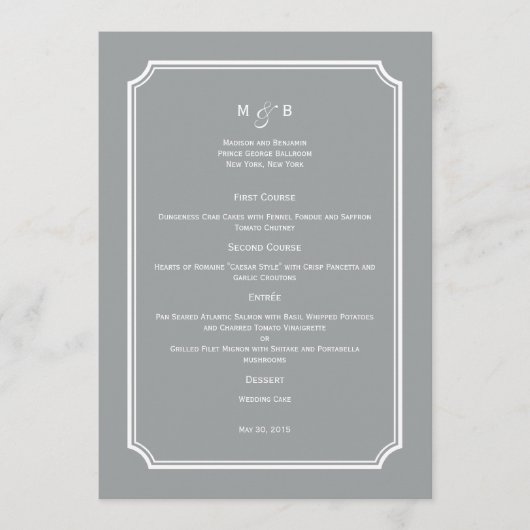 Gewoon Chic Wedding Menu Kaart (Voorkant)