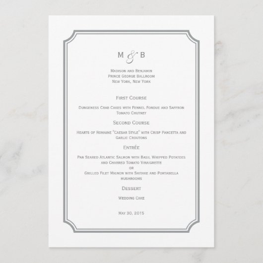 Gewoon Chic Wedding Menu Kaart (Voorkant)