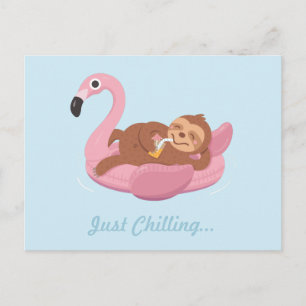 Gewoon Chillen Luiaard Roze Flamingo Drijver Postk Briefkaart