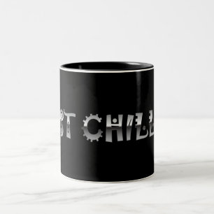 Gewoon Chillin Cool Silver Metal Type Industrial Tweekleurige Koffiemok