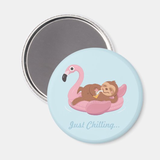 Gewoon Chilling Sloth Pink Flamingo Float Magnet Magneet (Voorkant / Achterkant)