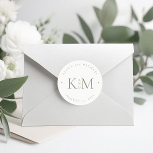 Gewoon chique bruiloft Initialen Pearl White ID104 Ronde Sticker