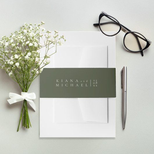 Gewoon chique bruiloft Moss Green ID1046 Uitnodigingen Wikkel