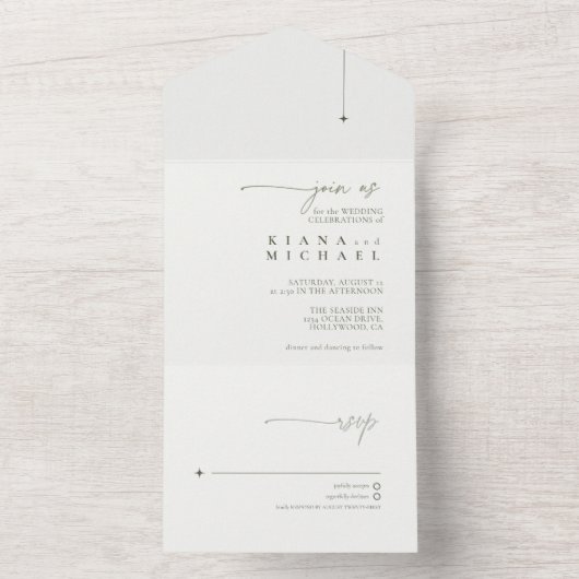 Gewoon chique bruiloft Moss / Wit ID1046 All In One Uitnodiging (Binnen)