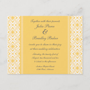 Gewoon Dazzling Damask Wedding Invite, Geel Kaart