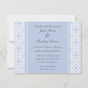 Gewoon Dazzling Damask Wedding Invite, Light Blue Kaart