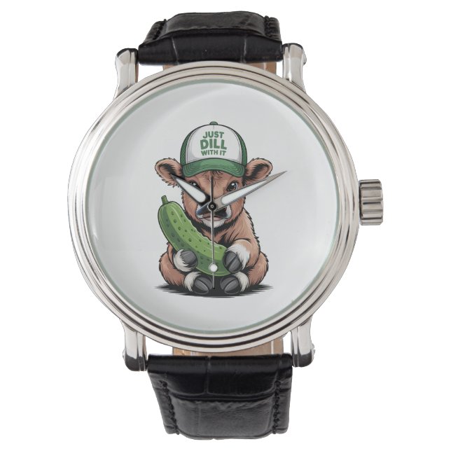 Gewoon Dill with It Koe, Grappige augurk Horloge (Voorkant)