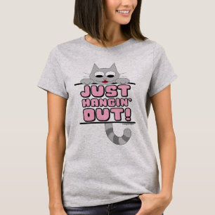 GEWOON EEN BEETJE HANGEN! Mooie Roze Kat T-shirt