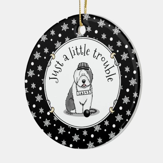 Gewoon een beetje onoplosbaar oud Engels Sheepdog Keramisch Ornament (Links)