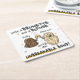Gewoon een brunette en een blonde Custom Name Onde Vierkante Kartonnen Onderzetter