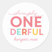 Gewoon een-derful 1e verjaardag | regenboogstreep ronde sticker (Voorkant)