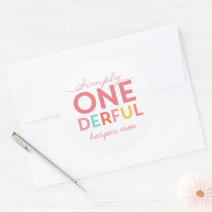 Gewoon een-derful 1e verjaardag   regenboogstreep ronde sticker