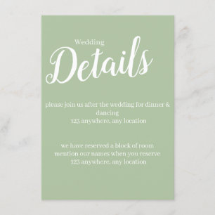 gewoon een eenvoudige lichtgroene bruiloft-kaart informatiekaartje