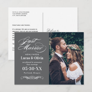 Gewoon een gehuwde foto van Charcoal Gray Elegant  Aankondigingskaart