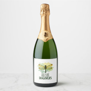 Gewoon een jongen die libellen leuk vindt. Libelle Sparkling Wijnetiket