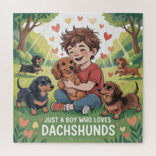 Gewoon Een Jongen Die Van Dachshonden Houdt Legpuzzel