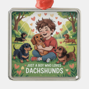 Gewoon Een Jongen Die Van Dachshunds Houdt Metalen Ornament