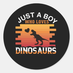 Gewoon een jongen die van Dinosaur houdt   Ontwerp Ronde Sticker