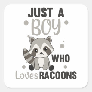 Gewoon een jongen die van Racoons Kawaii Raccoon h Vierkante Sticker