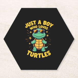 Gewoon een jongen die van schildpadden houdt Kinde Kartonnen Onderzetters