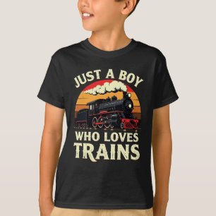 Gewoon Een Jongen Die Van Treinen Houdt Retro Trei T-shirt