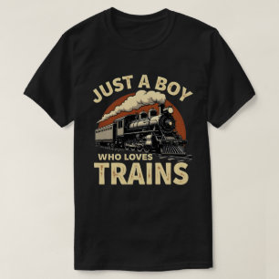 Gewoon Een Jongen Die Van Treinen Houdt Retro Trei T-shirt