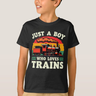 Gewoon Een Jongen Die Van Treinen Houdt Retro Trei T-shirt