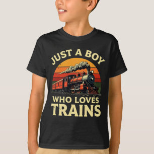 Gewoon Een Jongen Die Van Treinen Houdt Retro Trei T-shirt