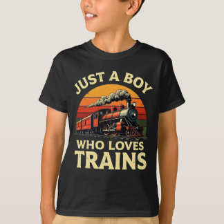 Gewoon Een Jongen Die Van Treinen Houdt Retro Trei T-shirt