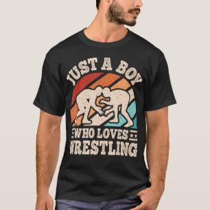 Gewoon Een Jongen Die Van Worstelen Retro Grappig  T-shirt