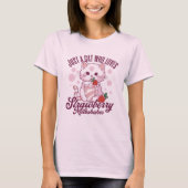 Gewoon een kat die van aardbeienmilkshakes kawaii t-shirt (Voorkant)