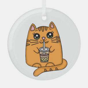 Gewoon een kat Drink Boba Tea Glas Ornament
