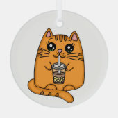 Gewoon een kat Drink Boba Tea Glas Ornament (Achterkant)