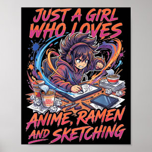 Gewoon een meisje dat anime-ramen en manga's teken poster