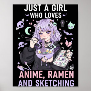Gewoon een meisje dat anime-ramen en schetsen leuk poster