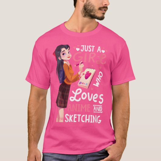 Gewoon een meisje dat houdt van anime en schetsen  t-shirt (Voorkant)