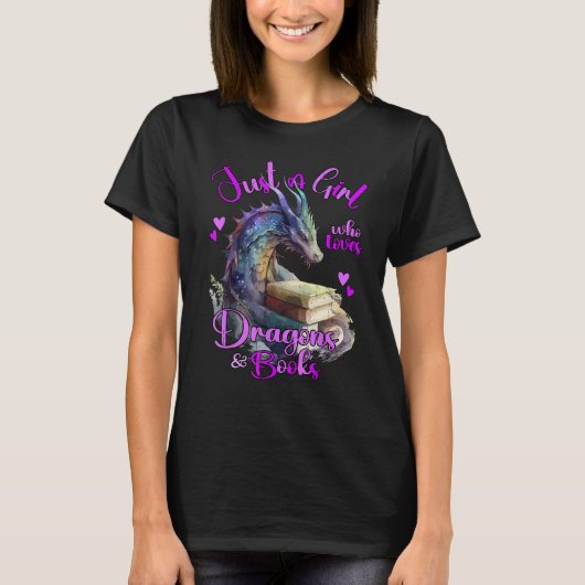 Gewoon een meisje dat houdt van Dragons en Books F T-shirt (Voorkant)