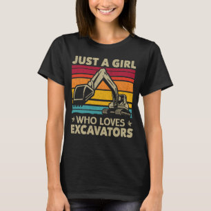 Gewoon een meisje dat houdt van graafmachines retr t-shirt
