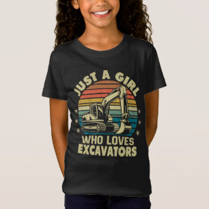 Gewoon een meisje dat houdt van graafmachines retr t-shirt