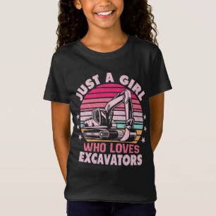 Gewoon een meisje dat houdt van graafmachines retr t-shirt