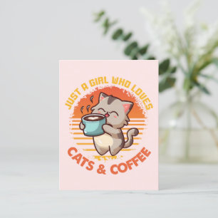 Gewoon een meisje dat houdt van katten en koffie briefkaart