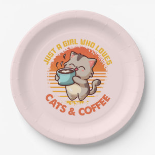 Gewoon een meisje dat houdt van katten en koffie papieren bordje