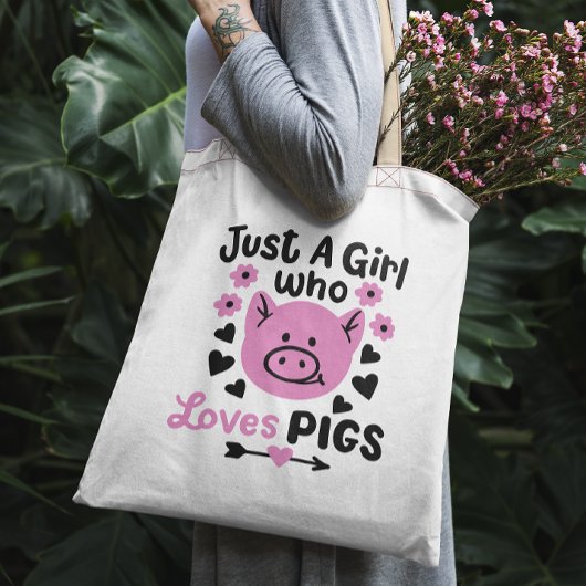 Gewoon een meisje dat houdt van varkens grappige v tote bag